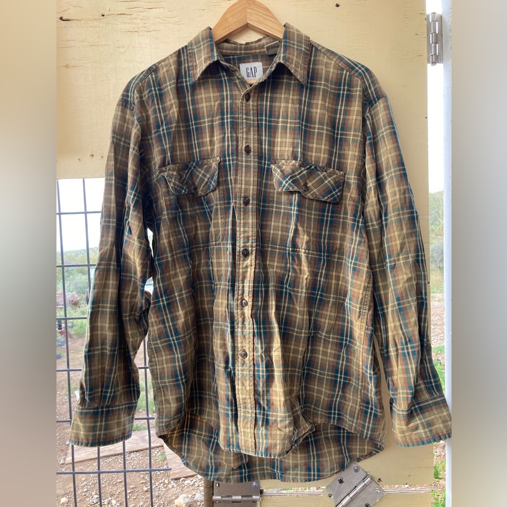 GAP Plaid Flannel Shirt in Brown and Green